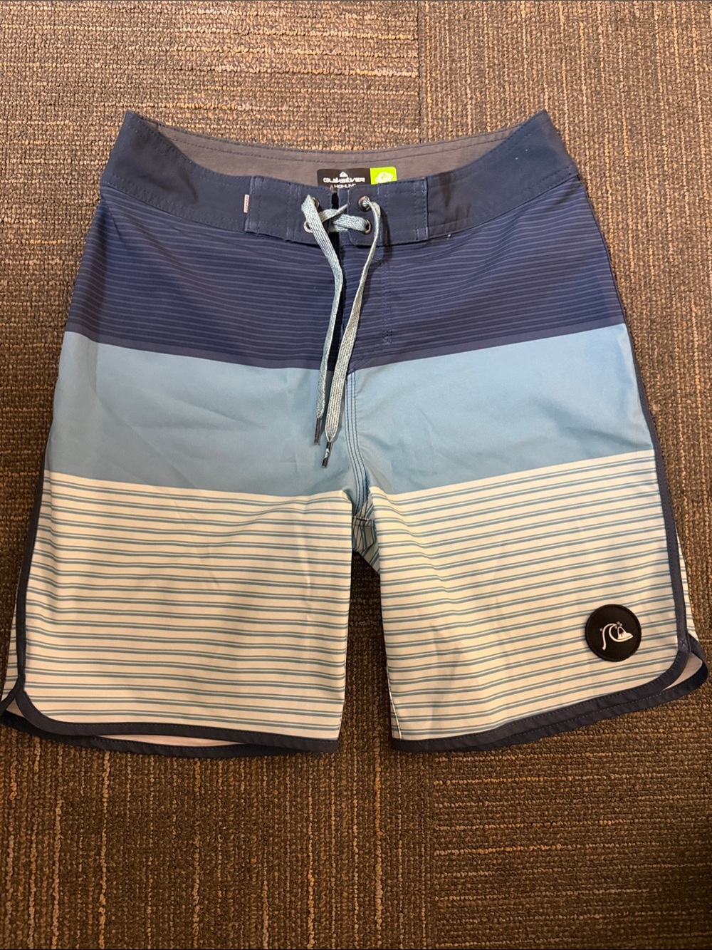 Quiksilver Men's Navy and Light Blue Striped Boardshorts